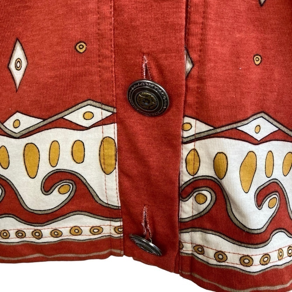 Vintage 90s Button Down Shirt Rust Color Southwest Print Shacket Metal Buttons M - Picture 6 of 14